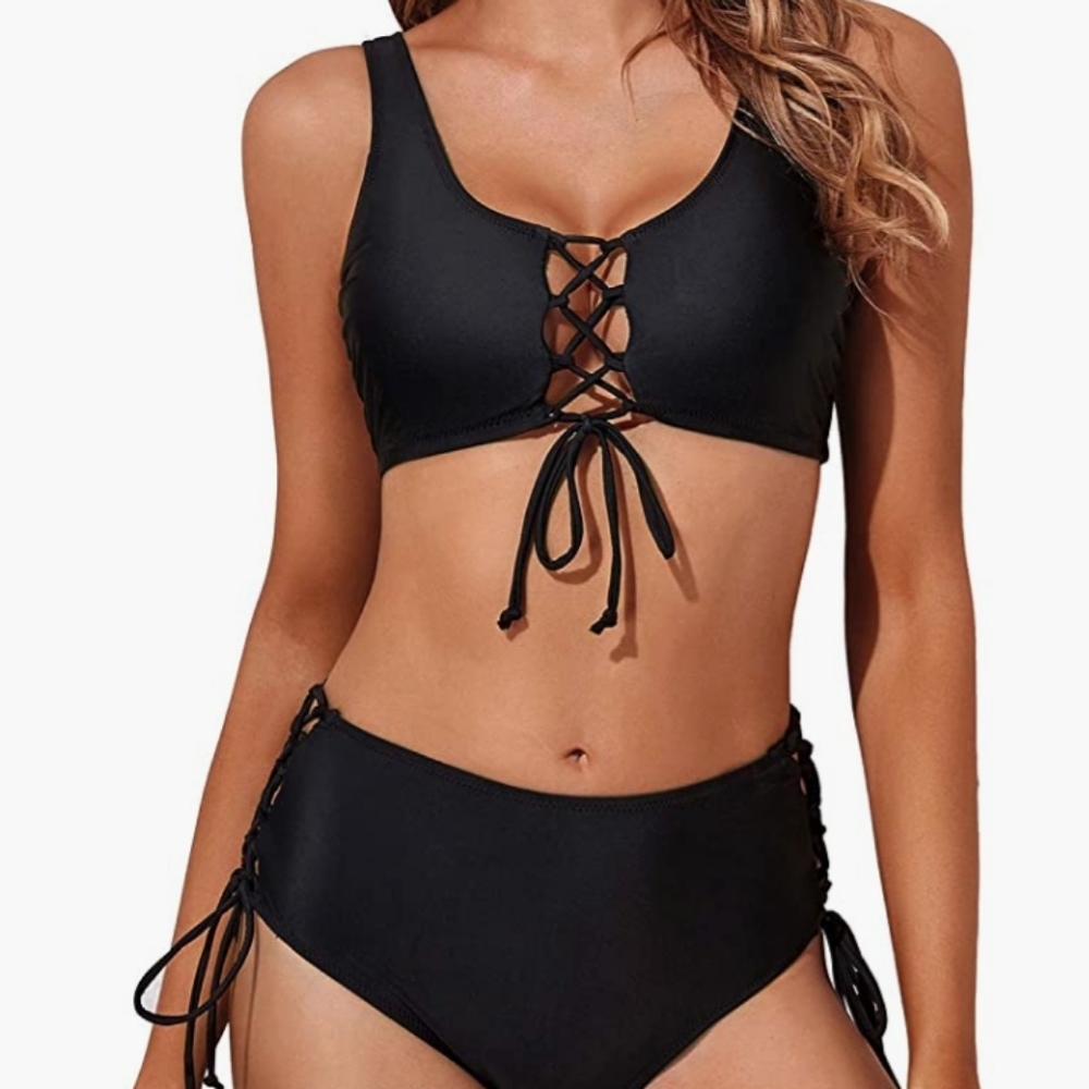 Women's Sexy Black Lace Up Bikini